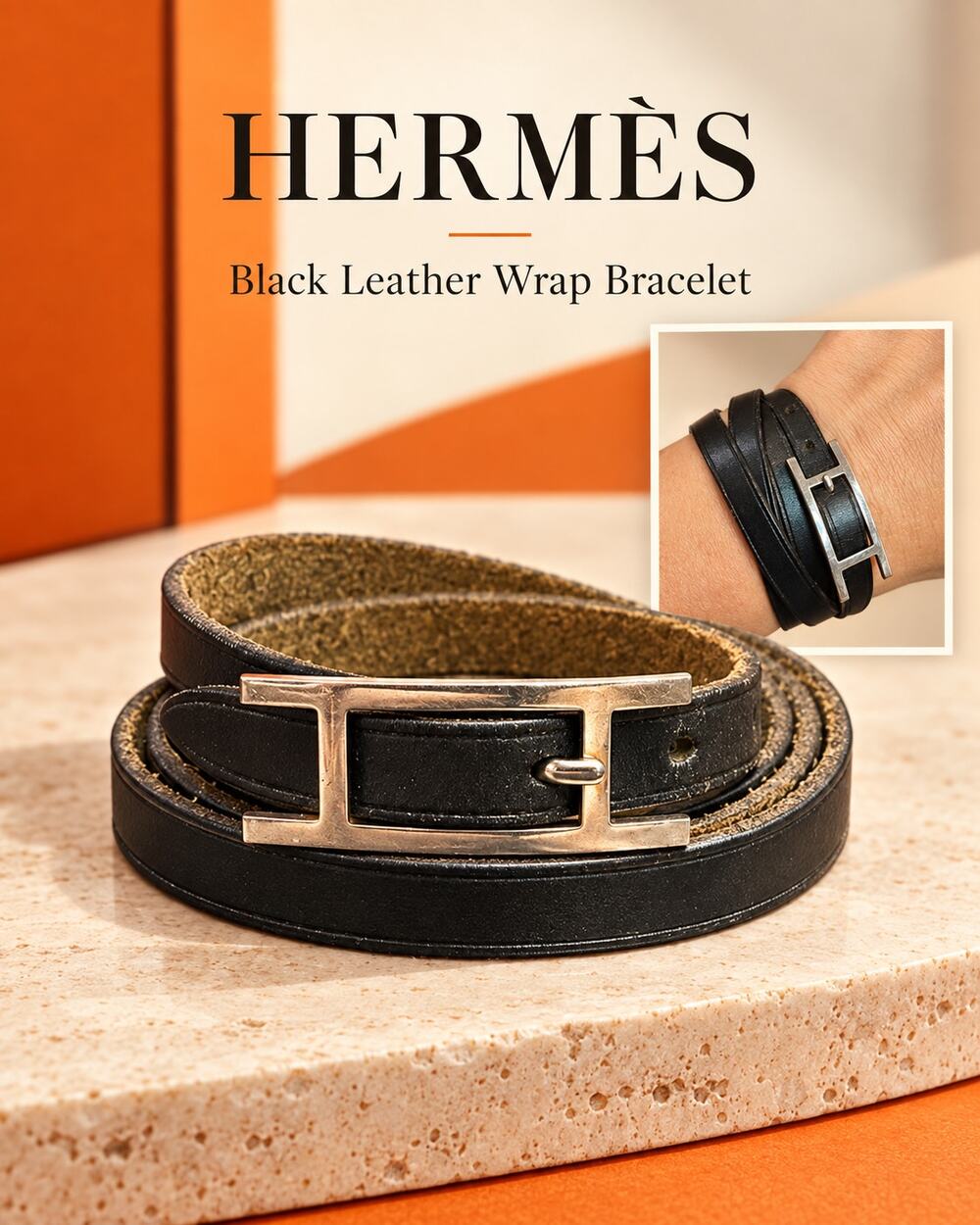 CW027 Hermes Behapi Quad Tour bracelet*Black Leather